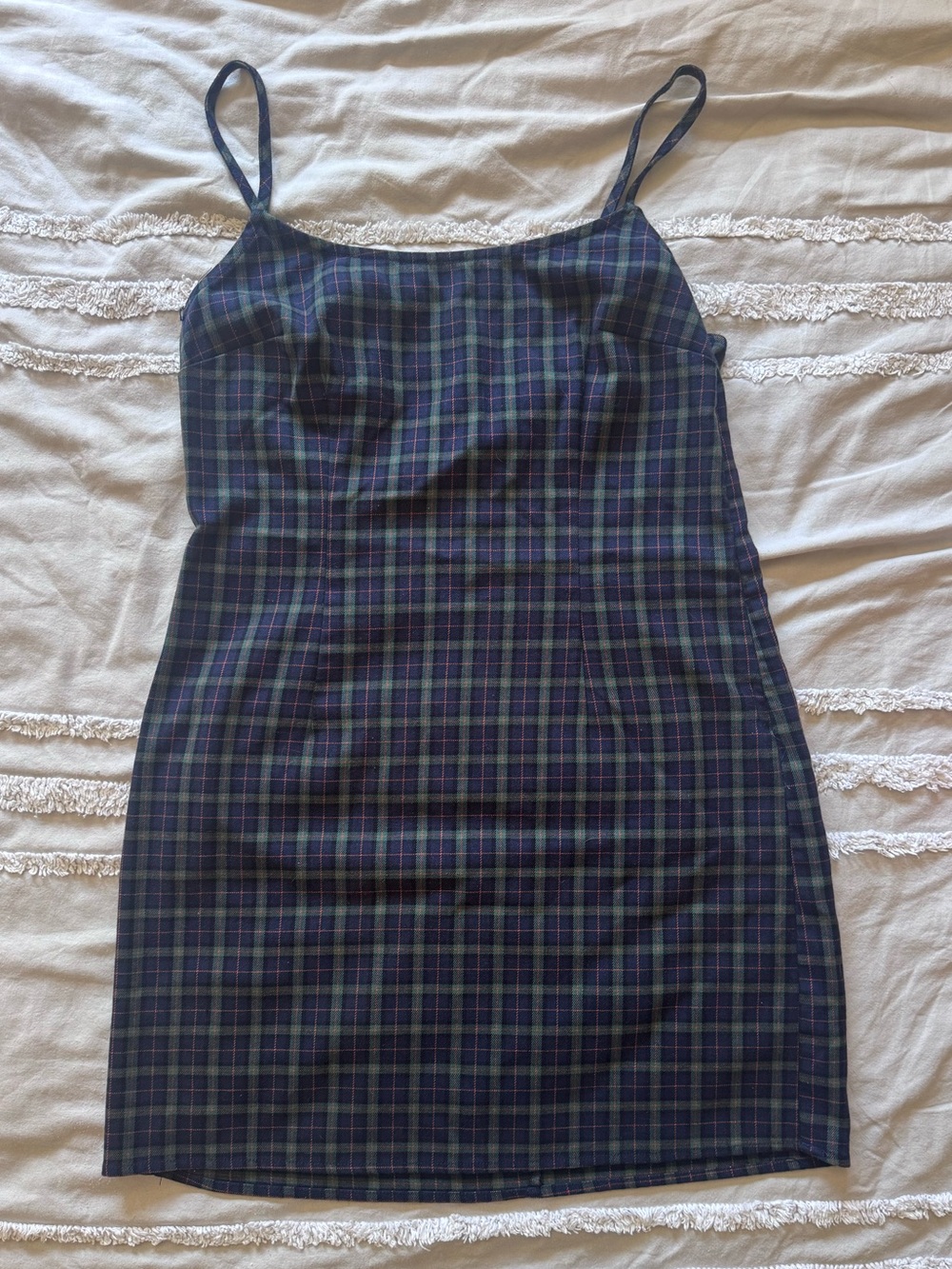Forever 21 Navy and Green Plaid Spaghetti Strap Mini Dress